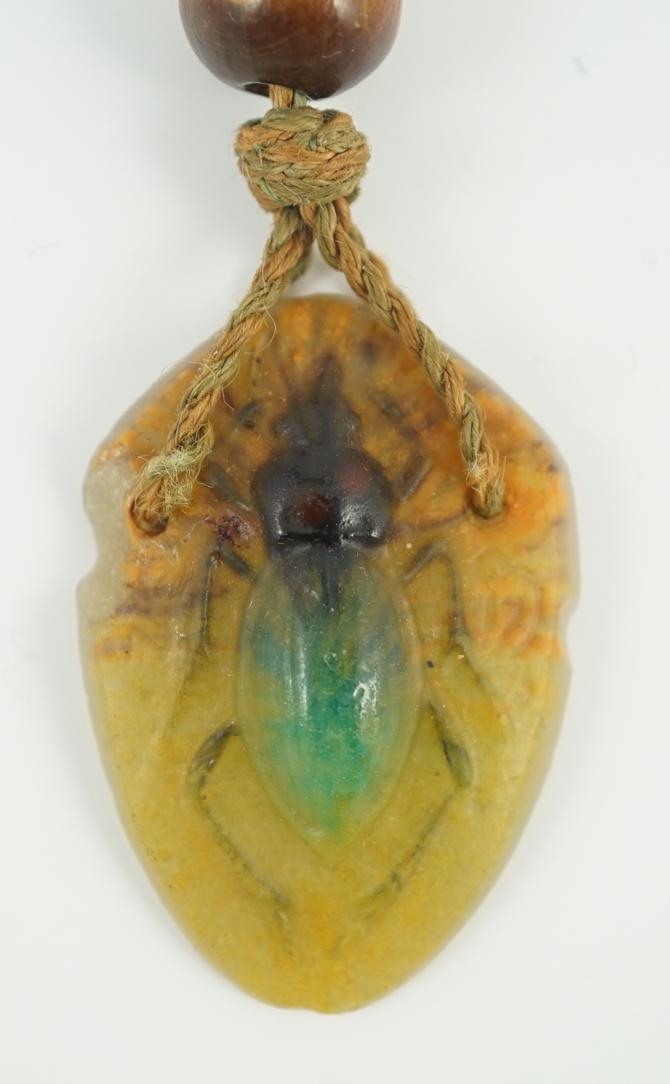 A late 19th/early 20th century French Almeric Walter pate-de-verre cicada pendant necklace, designed by Henri Berge